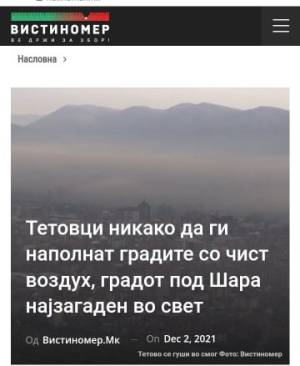 Тетовци никако да ги наполнат градите со чист воздух, градот под Шара најзагаден на свет