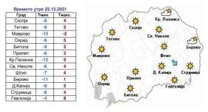 Метео предупредување-Утре и другиден ведро време со температури под -10